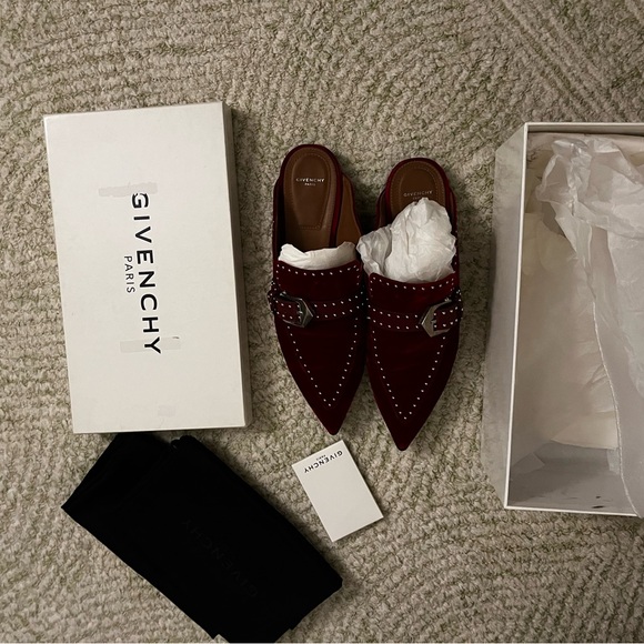 Givenchy Velvet Studded Elegant Loafer Mule 40.5 Rouge Fonce - Picture 5 of 7